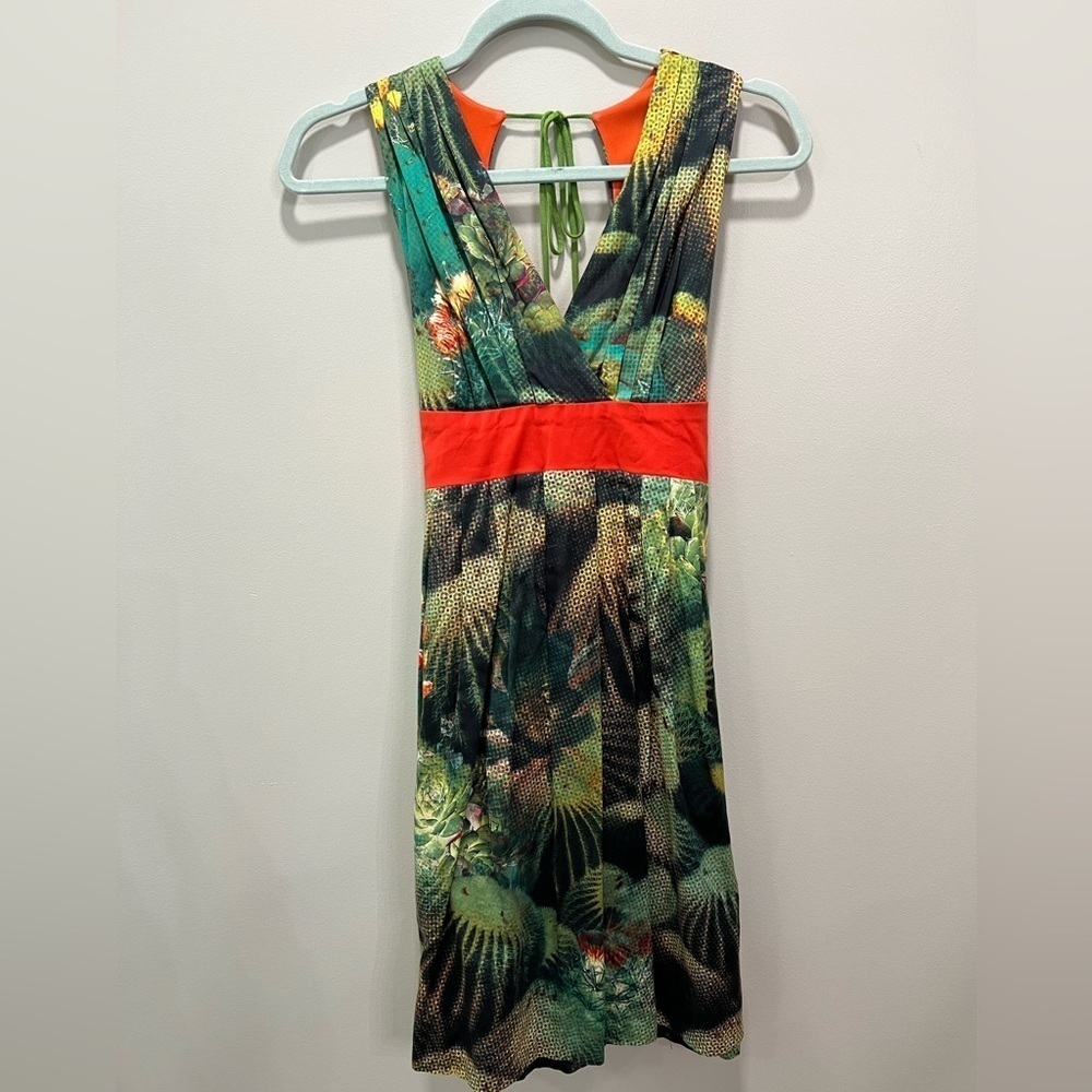 Eva Franco Green Abstract Cactus Sleeveless Dress Size 0 Artsy Funky Vacation